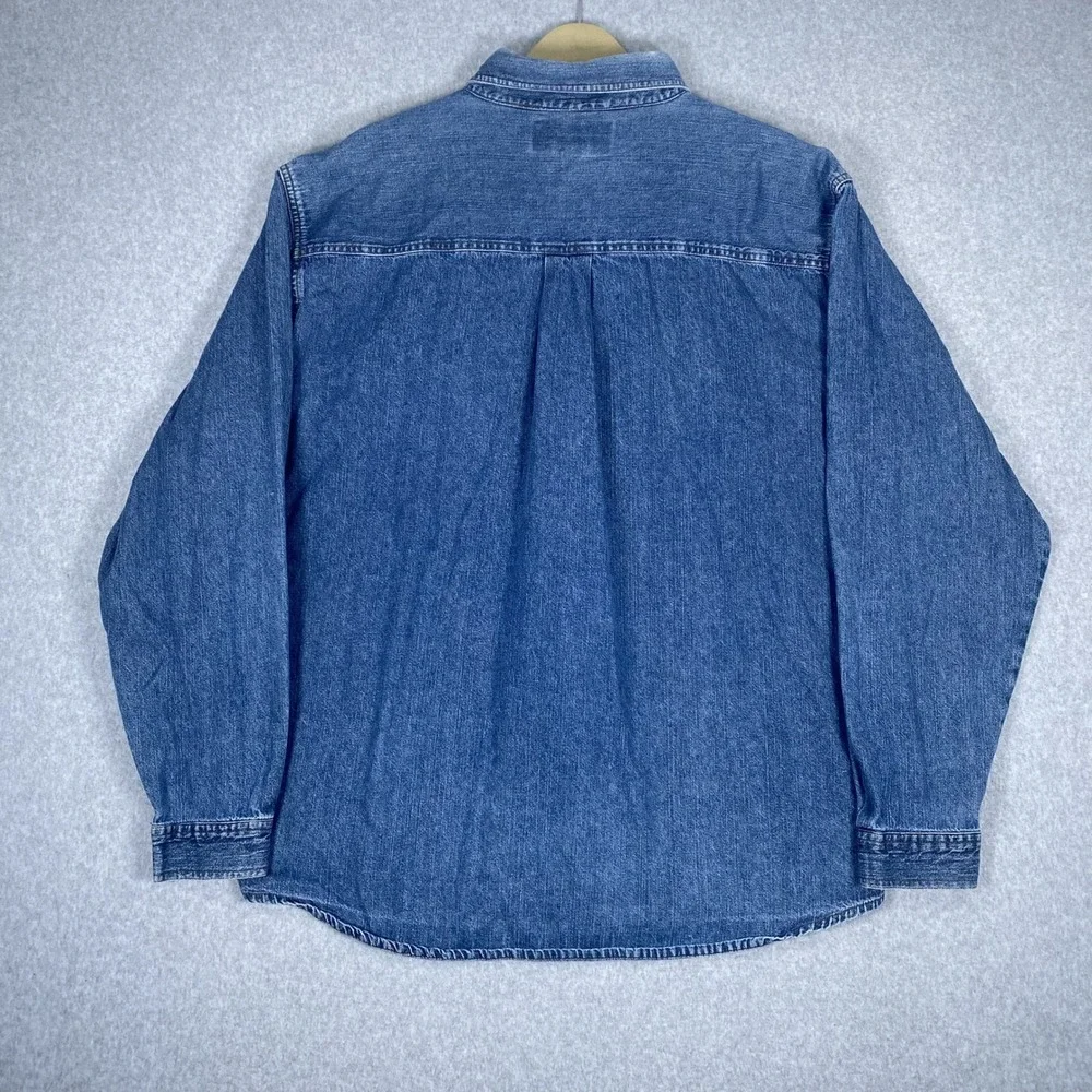 Harley Davidson Denim Shirt Mens XL Blue Long Sleeve Embroidered Logo B8-69